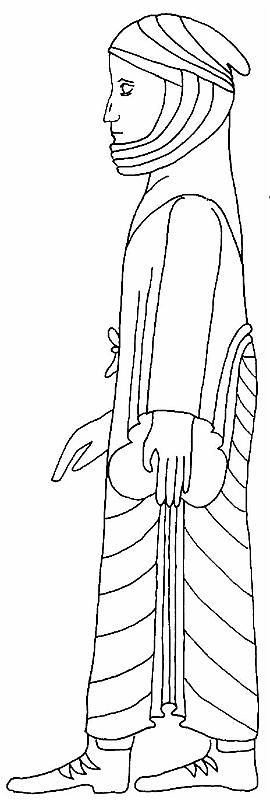 'Elamitische' Tiara (Persep)T5A2.jpg - Da Tiaren eigentlich zur Reitertracht gehören, ist diese Abbildung in Persepolis aussergewöhnlich. Da die Tiara offenbar gewickelt und mit einen Mundschutz versehen ist, könnte sie ein typisches Bestandteil von Wüstentruppen gewesen sein, deshalb vielleicht ursprünglich elamitisch.